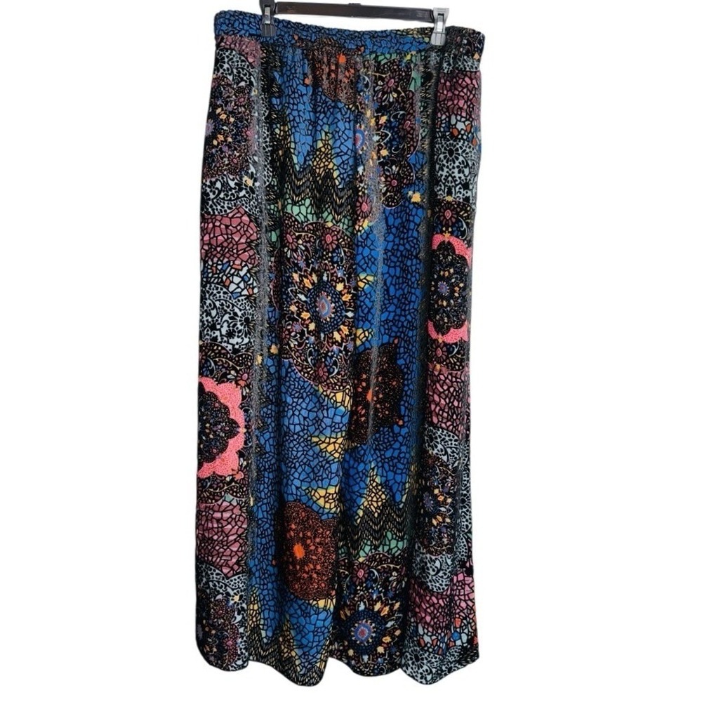 Johnny Was Size XL Axelle Burnout Velvet Silk‎ Pants Patchwork Wide Leg NWT